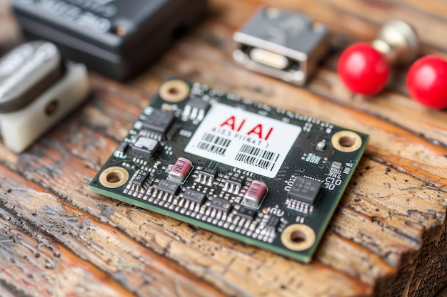 Tabla de circuitos de IA con un chip cerebral que representa la innovación digital avanzada de la inteligencia artificial