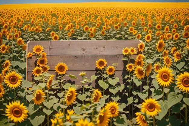 tabla contra un campo de girasoles para un producto de verano