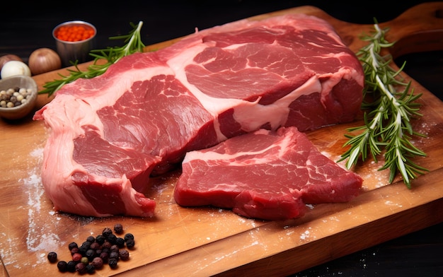 una tabla de cortar con algo de carne y especias en ella