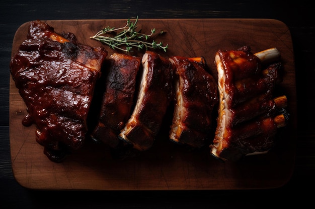 Una tabla de cortar de madera con costillas