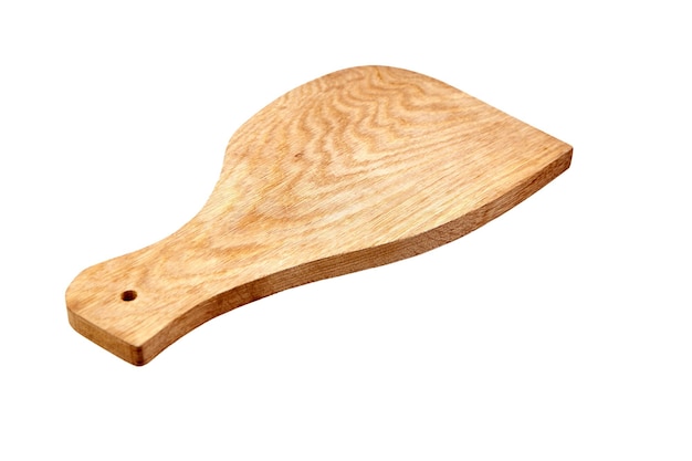 Tabla de cortar de madera de jamón aislado sobre fondo blanco.