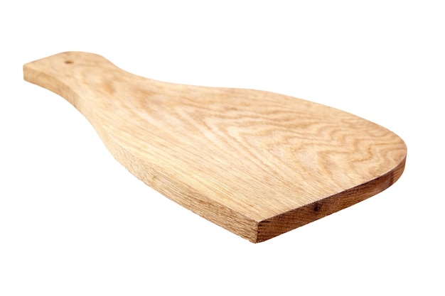 Tabla de cortar de madera de jamón aislado sobre fondo blanco.