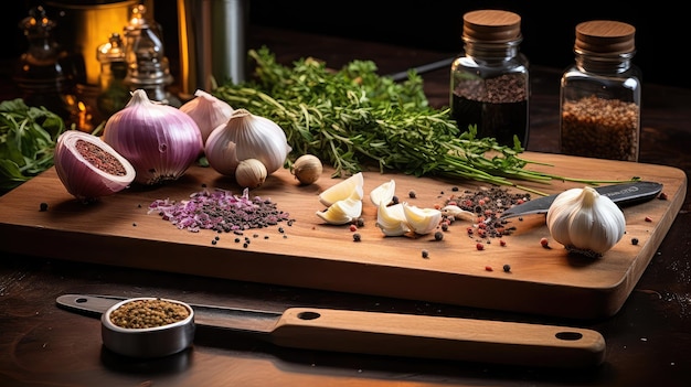 Foto tabla de cortar madera oscura para cocinar