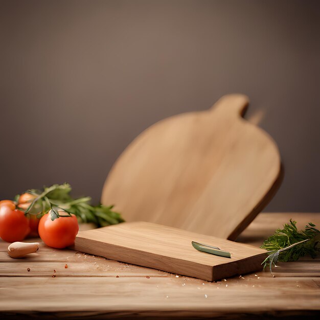 una tabla de cortar de madera con tomates y cebollas en ella