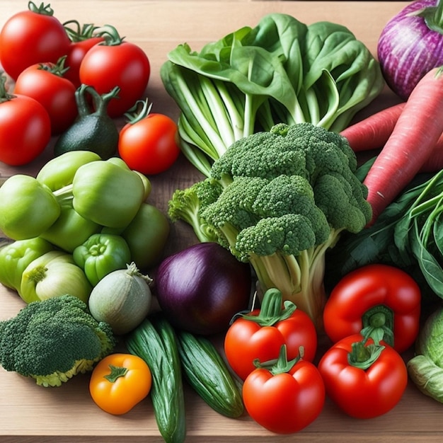 Una tabla de cortar de madera con verduras y un montón de brócoli.