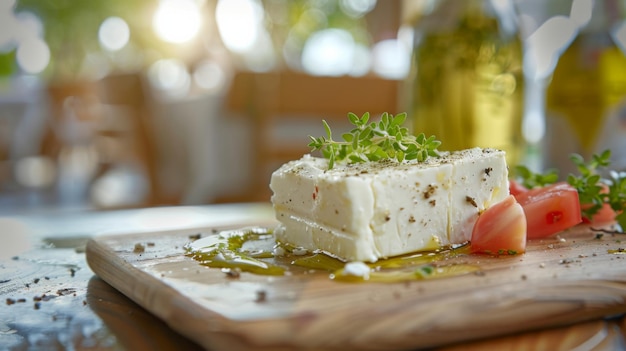 Foto una tabla de cortar que sostiene un bloque de tofu