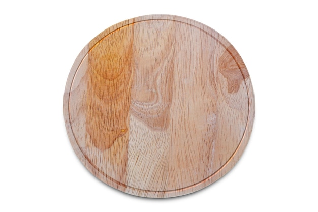 Foto tabla de corte de haya de madera redonda aislada sobre fondo blanco placa de madera para carne y verduras sobre fondo blanco