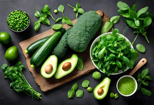 una tabla de corte de madera con un tazón de aguacate y aguacate