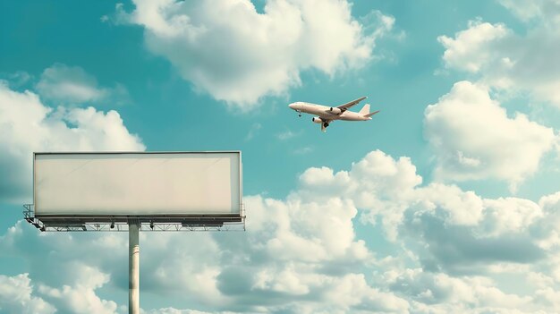 Foto tabla de facturación de publicidad al aire libre frente a un cielo azul con una mosca ia generativa