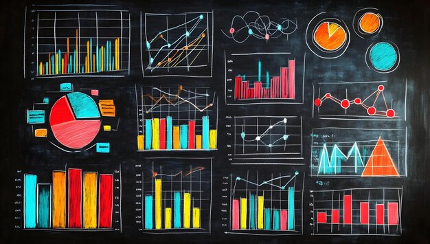 Tabla con gráficos y gráficos de colores para el análisis de datos de marketing