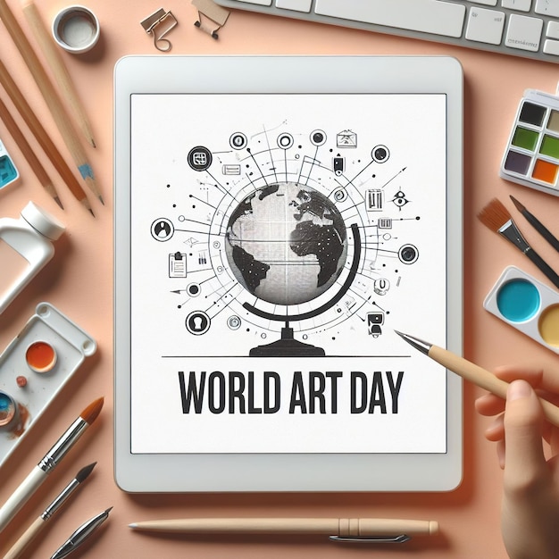 Tabla con una ilustración artística del día mundial del arte