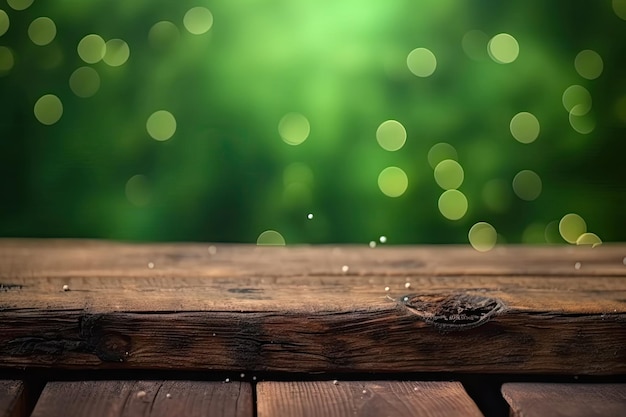 Tabla de madera con fondo de naturaleza verde