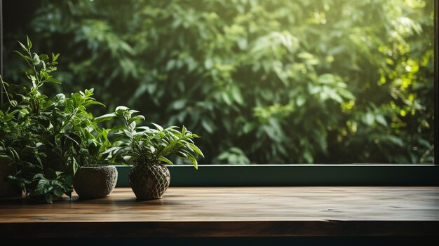 Foto tabla de madera fondo de pared verde con ventana de luz solar crear sombra de hoja en la pared