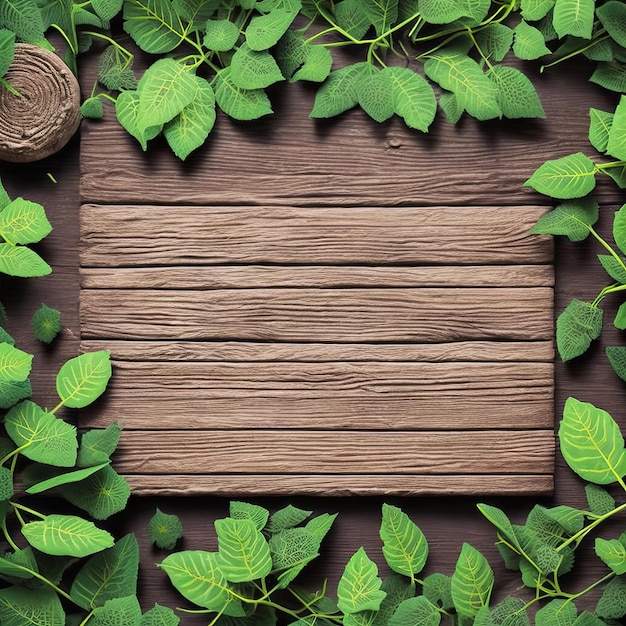 Una tabla de madera con hojas alrededor que está hecha de madera.