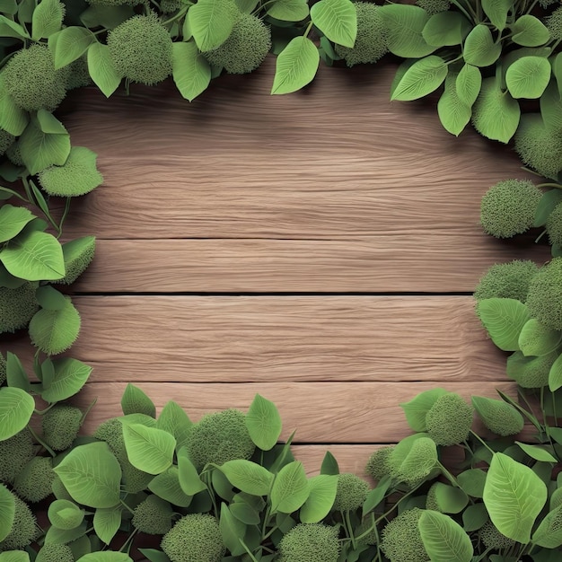 Una tabla de madera con hojas y un marco de hojas.