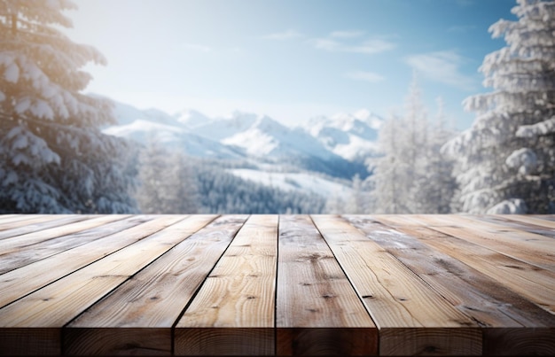 Foto tabla de madera de invierno vacía con nieve