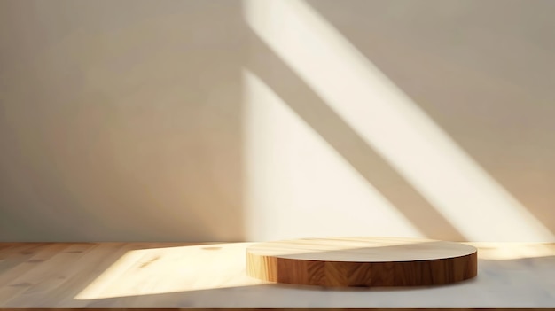 Tabla de madera con pedestal de madera y espacio libre para su decoración Interio de cocina IA generativa