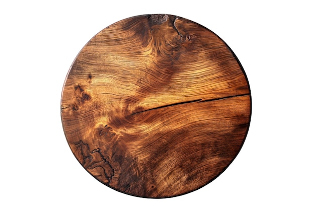 Tabla de madera redonda para cocina que se sirve aislada en fondo transparente vista superior