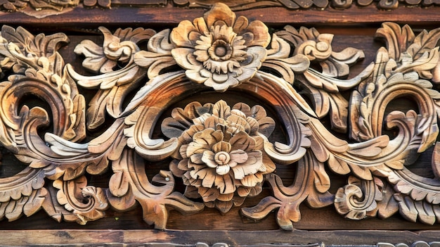 Tabla de madera tallada con flores y hojas