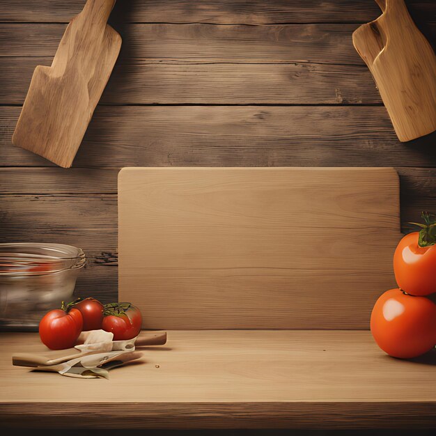 Foto una tabla de madera con tomates y un letrero que dice tomates