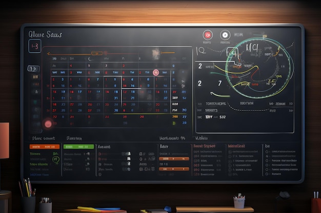 Foto tabla negra con un calendario y un horario que ayude a generar ai