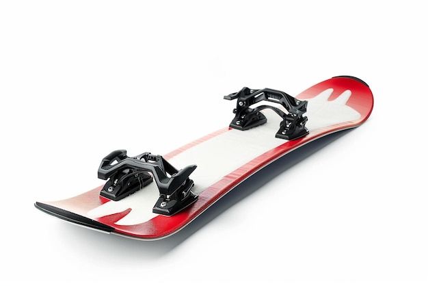 una tabla de nieve con un diseño rojo y blanco en ella