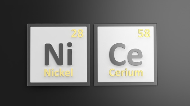 Tabla periódica de símbolos de elementos utilizados para formar la palabra Niza aislado en negro
