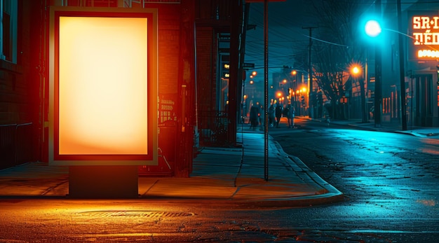 Tabla publicitaria en blanco en la calle por la noche Mockup