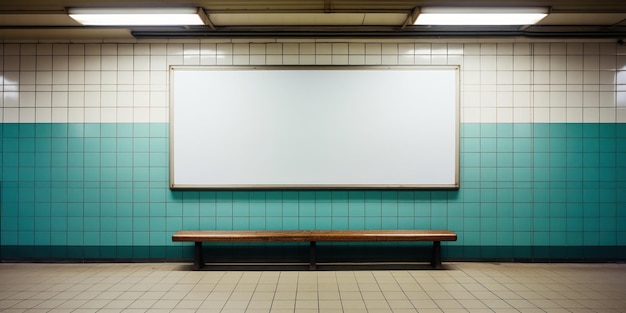 Foto tabla publicitaria en blanco en una estación de metro