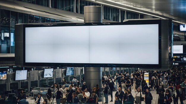 Tabla publicitaria en blanco de medios digitales en el aeropuerto