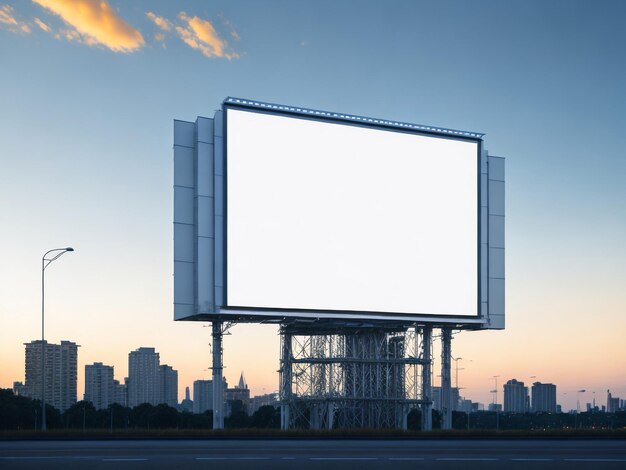 Foto tabla publicitaria en blanco con vista a la ciudad en el fondo tabla de anuncios en blanco en la calle grandes vallas publicitarias cerca de la