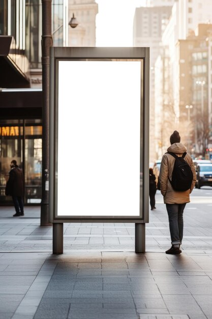 Foto tabla publicitaria con maqueta de visualización vacía para el diseño de anuncios personalizados en la calle de la ciudad