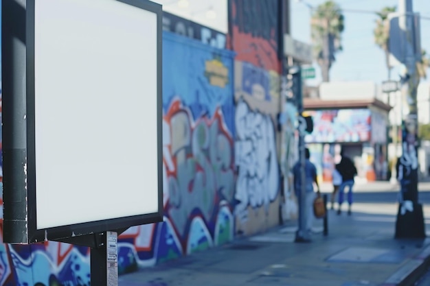 Tabla publicitaria realista en una parada de autobús en Los Ángeles, California para crear una maqueta de marketing