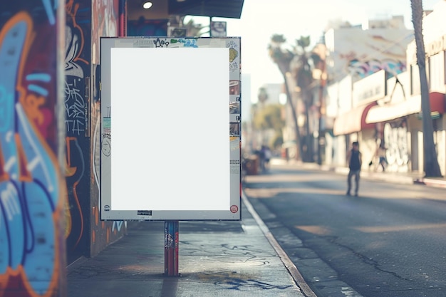 Tabla publicitaria realista en una parada de autobús en Los Ángeles, California para crear una maqueta de marketing