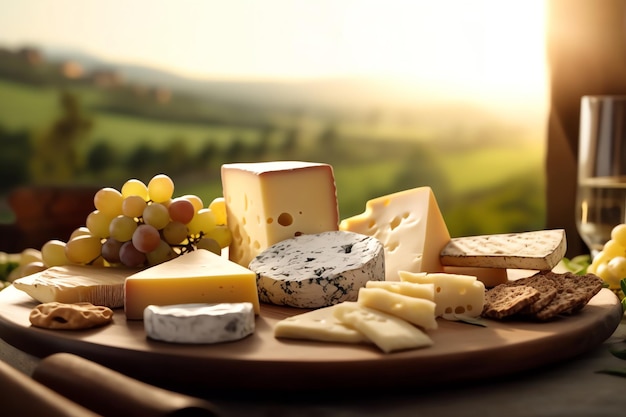 Una tabla de quesos con quesos gourmet variados