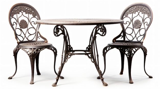 Foto tabla y sillas de acero viejas
