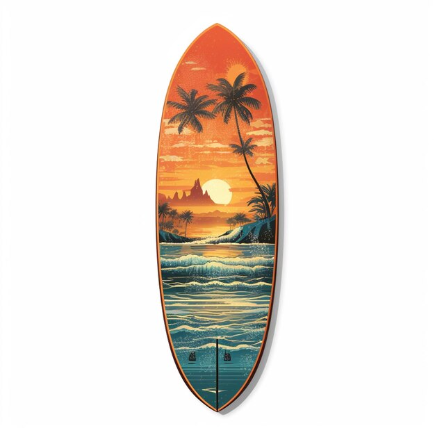 tabla de surf arafed con una pintura de un atardecer en ella ai generativo