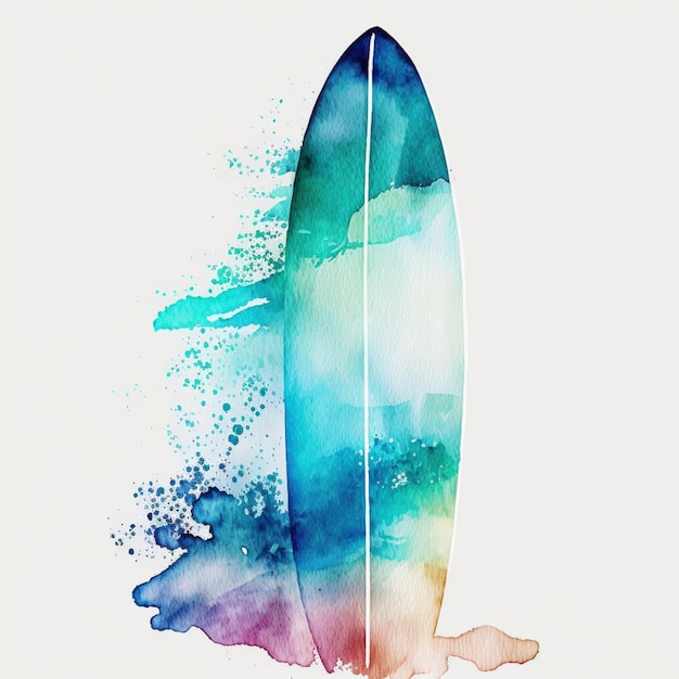 Foto una tabla de surf colorida está pintada sobre un fondo blanco.