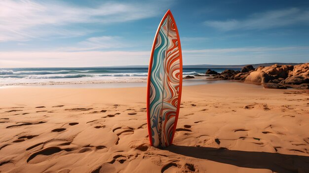 Tabla de surf en una playa de arena