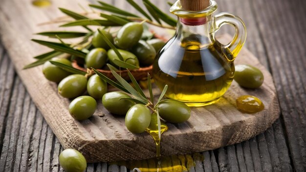 Tablas con aceitunas y aceite de oliva