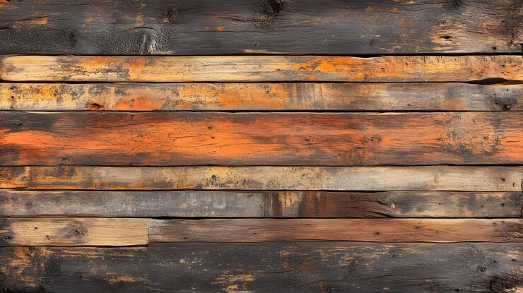 Tablas de madera desgastadas con pintura naranja