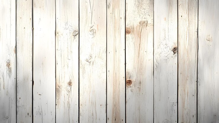 Tablas de madera encaladas con grano y nudos visibles