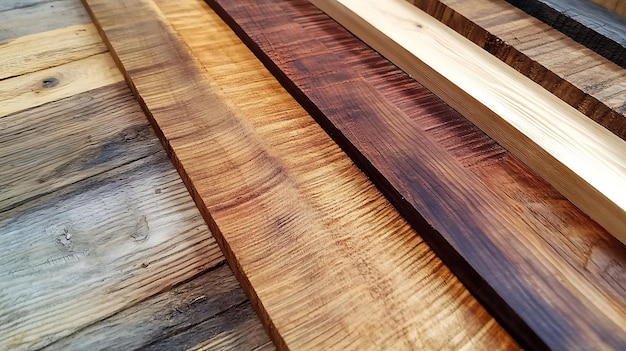 Tablas de madera natural que muestran patrones y texturas de grano únicos