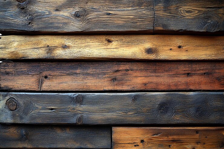 Tablas de madera rústicas dispuestas en un patrón texturizado para el uso de diseño de interiores IA generativa