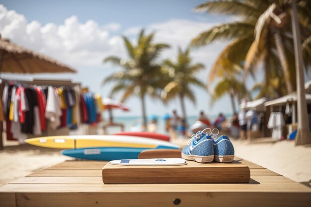 Foto las tablas de surf se apoyan en la pared de madera en la playa