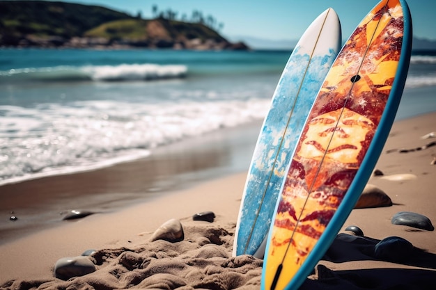 Tablas de surf en la playa IA generativa