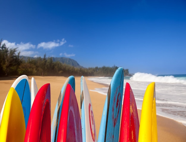 Tablas de surf en la playa de Lumahai Kauai