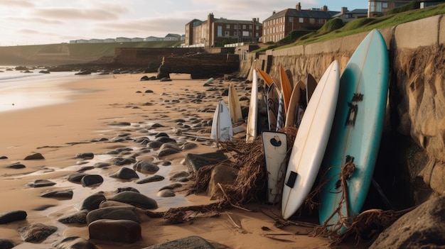 Tablas de surf usadas en la playa