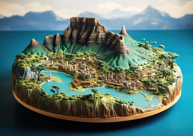 Foto table mountain ciudad del cabo en sudáfrica con embarcaciones 3d y fondo aislado