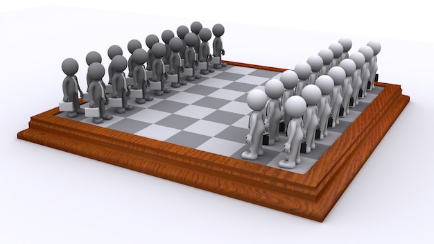 Un tablero de ajedrez de gente de negocios. Concepto de estrategia empresarial